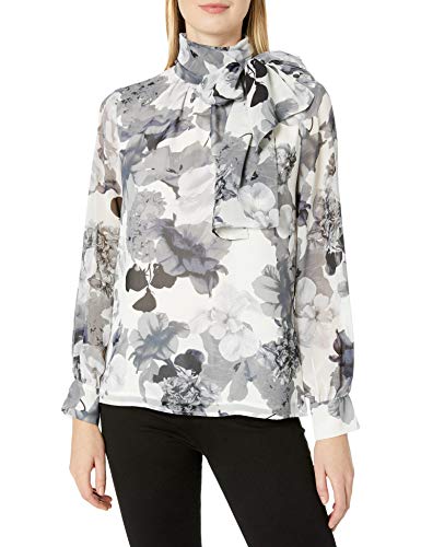 Vince Camuto Women's Long Sleeve Melody Floral Tie Neck Blouse, Pearl Ivory, Medium