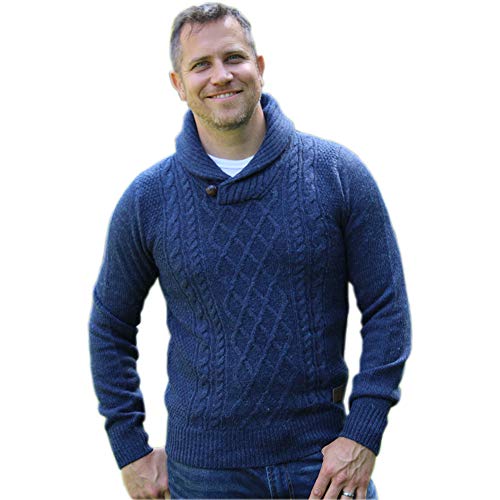 Emerald Isle Irish Killarney Style Stich Sweater, Shawl Collar,15% Wool, 85% Acrylic