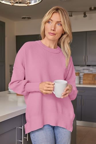 Image of LILLUSORY Women's Oversized Batwing Sweaters 2026 Fall Outfits Trendy Crewneck Knit Side Slit Fashion Pullover Tops