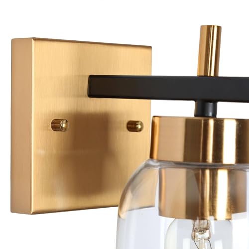 Image of Black Gold Wall Sconce, Modern Brass Sconce Wall Lighting with Clear Glass Shade for Bathroom, Hallway, Kitchen, and Bedroom
