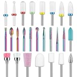 Depvko Set di 26 punte fresa unghie, 3/32‘’ punte di sicurezza professionali in ceramica per trapano per unghie, punte diamantate per cuticole Efile, punte per rimozione unghie in gel, salone di casa
