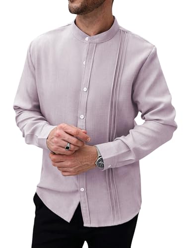 Image of TAGDO Men's Mandarin Collar with Button-Down Shirts | Full Sleeve Linen Casual Shirt for Man | Stylish Summer - Regular Fit Office, Party (2047)