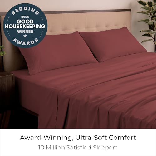 Image of Mellanni King Sheets Set - 4 PC Iconic Collection Bedding - Hotel Luxury, Extra Soft, Cooling Bed Sheets - Wrinkle, Fade, Stain Resistant (King, Brick Red)