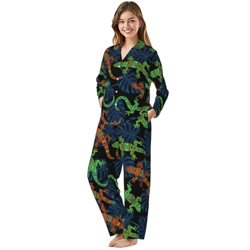 Image of Women'S Long Sleeve Pajama Set Soft Loungewear Button-Down Top & Elastic Waist Pants S- 2XL