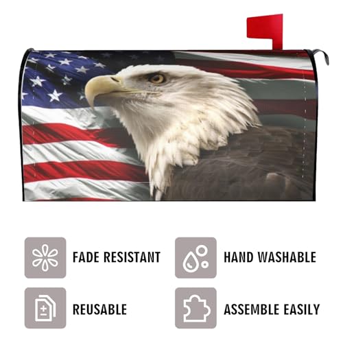 Image of Independence Day American Eagle Flag Mailbox Covers, 4th of July Magnetic Outdoor Decorations Mailbox Wraps Post Letter Box Cover for Garden Decor Larger Size 25.5x21 in