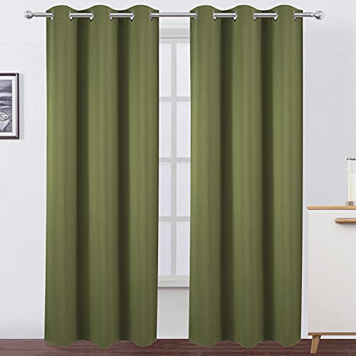 Image of LEMOMO Blackout Curtains 38 x 84 inch /Olive Green Curtains Set of 2 Panels /Thermal Insulated Room Darkening Bedroom Curtains