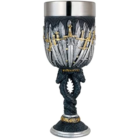 alikiki Medieval Swords Dragon Wine Goblet - GOT D&D Game Chalice of Merchandise - 7oz Stainless Steel Drinking Cup - Fantasy Dungeons and Dragons Party Gifts for Birthday Men Women Cover
