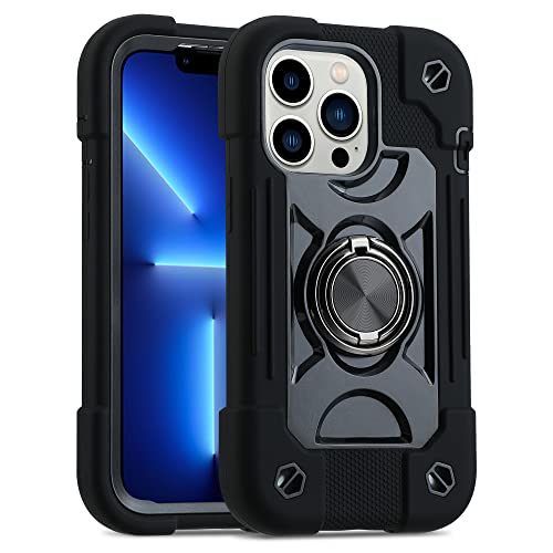 Image of MARKILL Plastic, Silicone Compatible with iPhone 13 Pro Max Case 6.7 Inch with Ring Stand, Heavy-Duty Military Grade Shockproof Case Phone Cover with Magnetic Car Mount For iPhone 13 Pro Max. Black