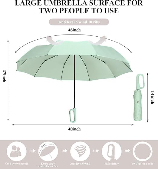 Image of Umbrella for Women | Umbrellas for Men | UV Coated 3 Fold Umbrella for Rain with Auto Open and Close Small Folding Travel-Foldable Windshield (Light Green-Ultra)