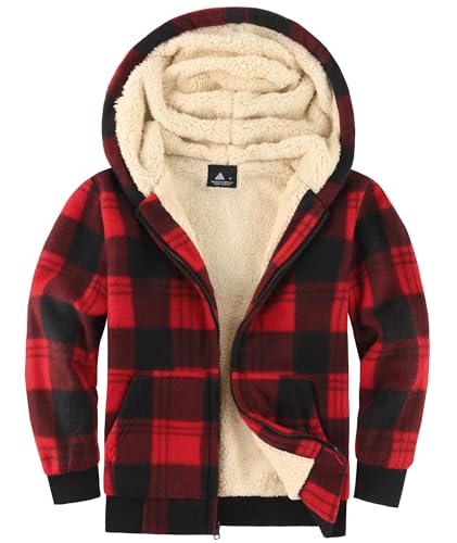 Image of V VALANCH Boys Flannel Jacket Hooded Fleece Lined Zip-up Hoodies Plaid Coat for Kids