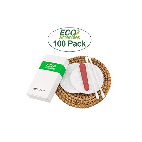 ECO amenities Cotton Rounds Travel Set - Individually Wrapped Cotton Swabs - Disposable Nail File Kit - Bulk Hotel Vanity Kit - 500-Piece Set, White