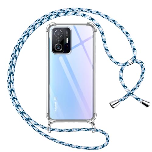 Cover per Xiaomi 11T Pro 5G con Cordino Trasparente Custodia con Laccio Tracolla Cellulare Girocollo Collana Protettiva per 11T 5G 6.67 Pollic blu