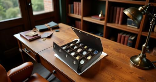 Image of essart Premium 15-Slot Watch Roll Case - Elegant Leather Travel Watch Organizer & Collector Display Box