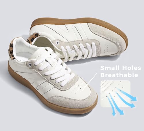 Image of LUCKY STEP Women Classic Retro Gum Sole Fashion Sneakers Casual Tennis Skate Shoe Genuine Leather Walking Footwear Anti Slip Trainers
