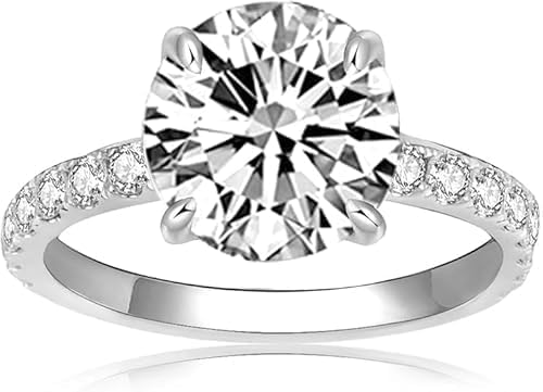 DEVBHUMI1 3.58ct Round Cut Lab Created Diamond Ring, 14K White Gold Finish, 925 Sterling Silver