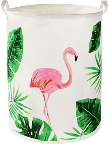 Image of TIBAOLOVER19.7"Large Sized Waterproof Foldable Laundry Hamper Bucket,Dirty Clothes Laundry Basket, Bin Storage Organizer for Toy Collection,Canvas Storage Basket with Stylish Cartoon Design(Flamingo)