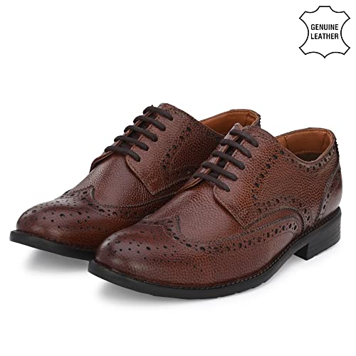 Image of Auserio Men's Brogue Full Grain Leather Lace Up Formal Shoes | Anti Skid Sole & Waxed Laces | Antimicrobial Memory Foam Padded Insole with Detailed Stich| Shoes for Office & Parties (115.116.117)
