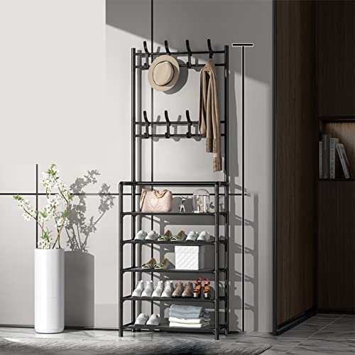 Porte-manteaux en métal avec 4/5 niveaux et étagère à chaussures avec banc et rangement pour manteaux et chaussures Gain de place (60 cm, 5 niveaux, noir)