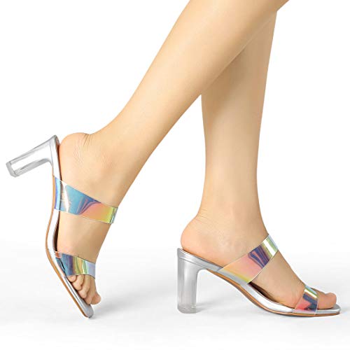 Allegra K Women's Colorful Straps Clear Heels Chunky Heel Clear Sandals2