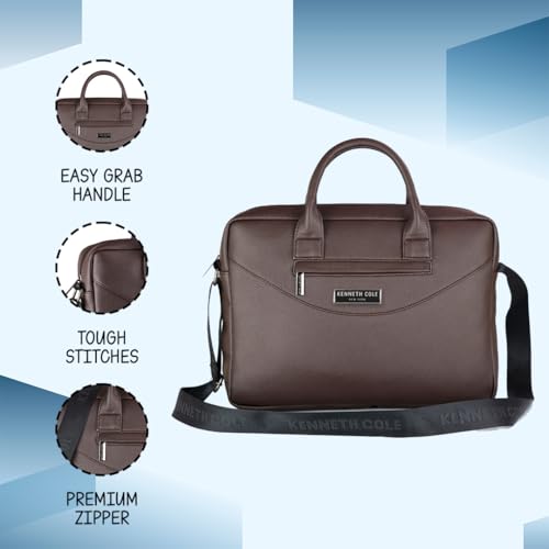 Image of KENNETH COLE Unisex Professional 15 Inch Laptop Bag | Premium Glossy Textured PU Lightweight Briefcase Bag | Adjustable Shoulder Strap, for Work, Business and Travel