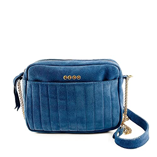 Sac crossbody en cuir véritable BE MY BAG bleu marine à fermeture éclair pratique