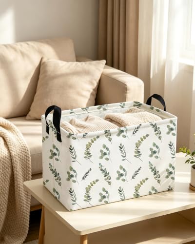 Image of Essme Rectangular Leaves Basket,Kids Storage Bins Organizer with Handles for Girls Room Decor, Gift Basket,Shelf Basket.(Leaves)