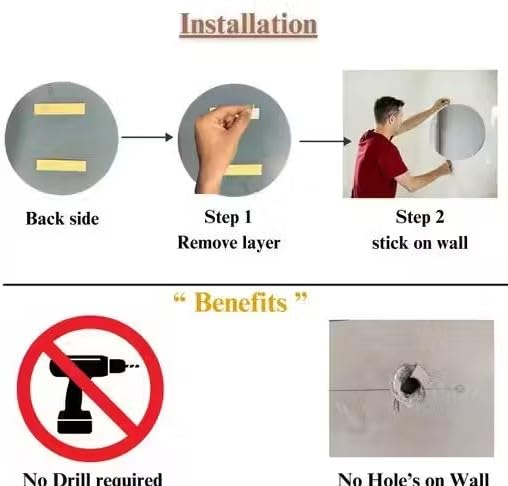 Image of Wall Mirror, Square Shape with Rounded Corners, Glass12*12 inch, No Drill Required, for Bathroom and Bedroom wall Mount Frameless with Double Sider Tape