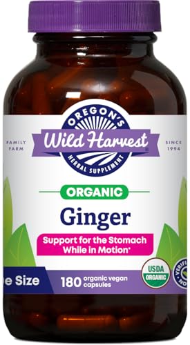 Oregons Wild Harvest Ginger Herbal Supplement for Stomach Support Certified USDA Organic Non-GMO Gluten-Free 180 Vegan Capsules