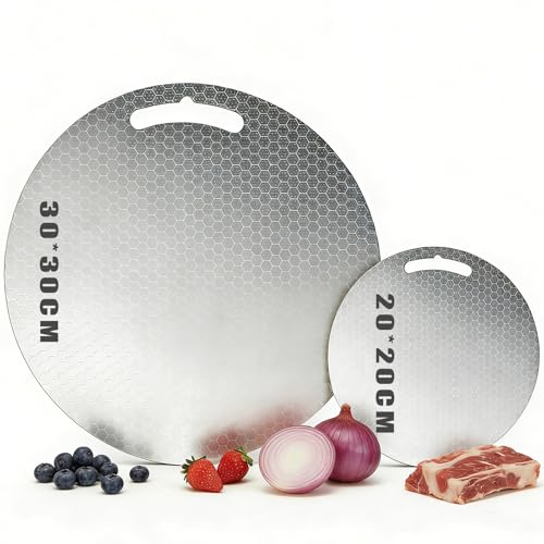 Tablas de Cortar Versátiles para Cocina, Set de 2 Piezas de Acero Inoxidable 316 Grado Alimentario, Redondas, Doble Cara, Diseño de Malla Antirayado, Ideal para Carnes, Verduras y Frutas (Honeycomb) miniatura 1