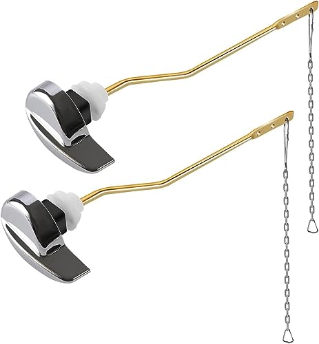 Image of 2Pack Toilet Handle Lever Flush Replacement, Universal Side Mount Toilet Flush Handle Tank Lever with 2 Pieces Stainless Steel Flapper Chains Fits Most Toilets, Chrome Finish, Easy Install
