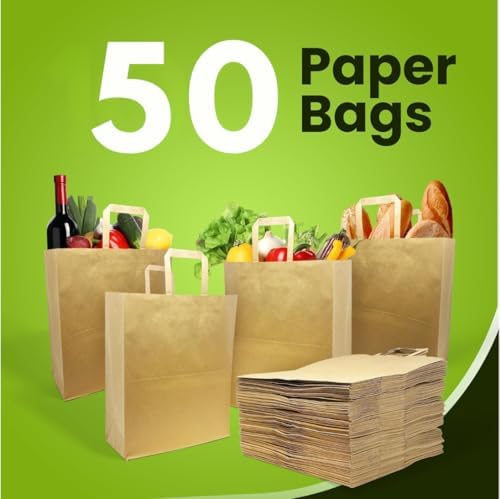 Brown Kraft Paper Bags with Handles - 50 Small Recyclable Biodegradable SOS Carrier Bags (9" x 7" x 3.5") - Image 3