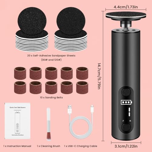 Pédicure électrique 2 en 1 avec râpe à pieds rechargeable Type-C