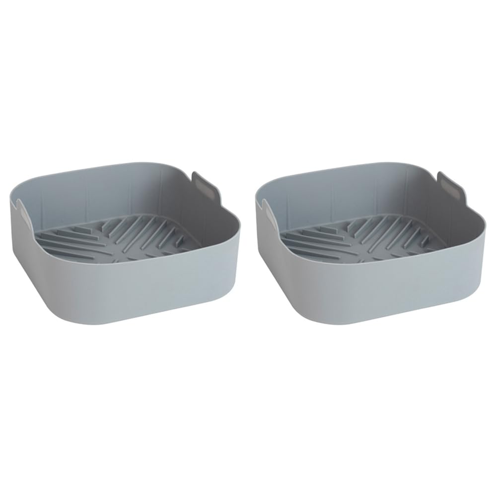 Hndhbfgrt 2X Reusable Airfryer Silicone Basket Oven Baking Tray Fried Pizza Chicken Basket Easy to Clean Air Fryer Liner Grey