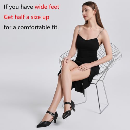 Image of RIBONGZ Comfortable Kitten Heels for Women Pointed Closed Toe Ankle Strap Buckle Heels Slip on Low Heel Church Pumps Wedding Bridal Party Dressy Shoes