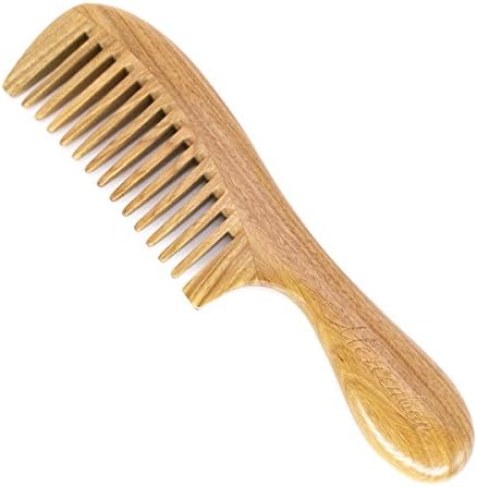 Anti-static Detangling Wooden Hair Comb,Natural Sandalwood Handmade Hair Combs For Thick,Curly and Wavy Hair With Carrying Pouch By Mercenbon (Fine Tooth)