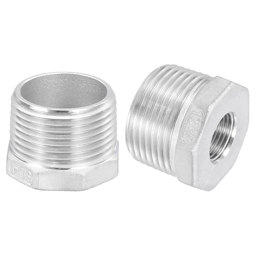 Image of uxcell 3Pcs 1 inch Male to 3 /8 inch Female NPT 304 Stainless Steel Reducer Hex Bushing, Reducing Cast Pipe Adapter Fitting for industrial, oil /gas, water, HVAC, and plumbing systems