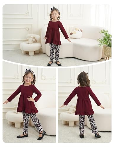 Image of Toddler Girl Clothes Long Sleeve Ruffle Dress Top and Jeans Pants Toddler Girl Fall Outfits
