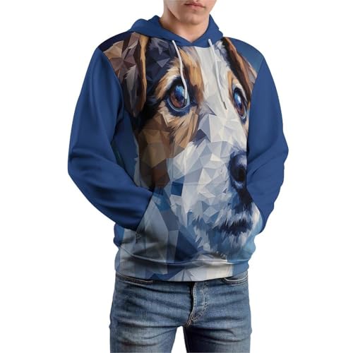 Hoodie 3D Jack Russell géométrique avec poches pull chaud