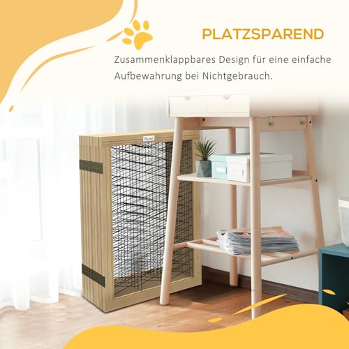 PawHut Hunde Absperrgitter aus Holz, Türschutzgitter, Klappbares Hundegitter mit 8 Platten, Hundeabsperrgitter, Treppenschutzgitter, Kamingitter für Ofen, Natur, 375 x 44 x 70 cm