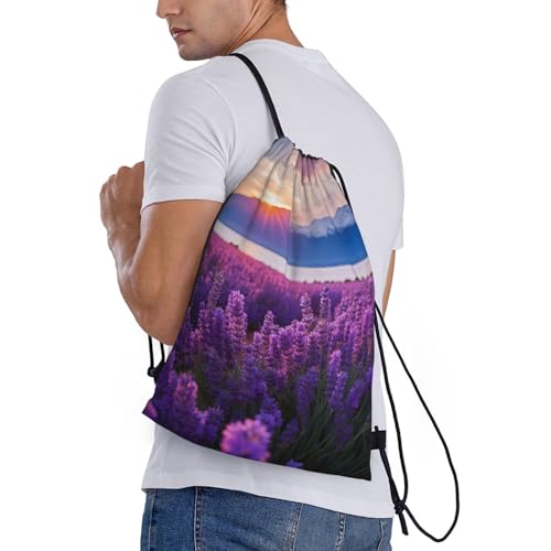 lavender fields print Drawstring Bag Sack Gym Bag Ditty Bag for Gym Traveling, Hiking, Yoga, Shopping for Adult3