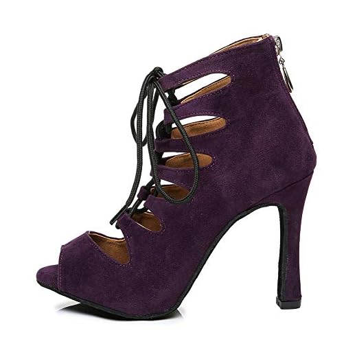 SWDZM Zapatos de Baile Latino para Mujer Punta Abierta Salsa Tango Ballroom Profesional Practice Performance Botas de Baile,Heel-7.5CM,Model-YCL456, Morado, 35EU