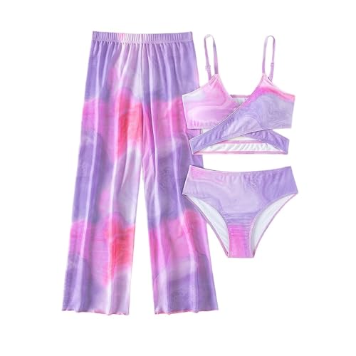 Girls 3 Pieces Bathing Suit Tropical Print Bikini Set Kids Qui𝐜k Dry Swimwear Cover-Up with Rash Guard Pants