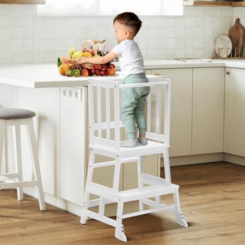 COSYLAND Torre de Aprendizaje a Partir de 1 año, Incluye Accesorios de Montaje, Torre de Aprendizaje (hasta 70 kg de Carga), Color Blanco