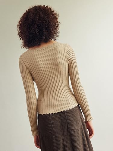 Image of CIDER Women's Ribbed Knit Crop Cardigan Long Sleeve Square Neck Button Down Shirts Slim it Tops