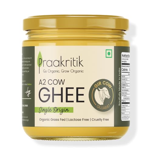 Image of Praakritik Natural Desi A2 Gir Cow Ghee 500ml - 100% Pure - Prepared by Traditional Bilona Method - Vedic Cultured Grassfed - Vegetarian GMO Free Lactose Free - Cow Ghee 500 ml