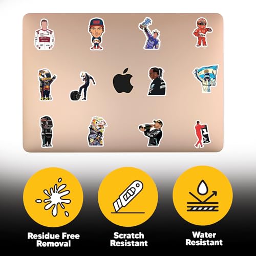 Image of 100+ Pcs F1 Formula One Racing Vinyl Self-Adhesive Stickers for Laptop, Journal, Diary, Guitar, Mobile Case - Waterproof Residue Free Multicolor Stickers for Metal, Glass