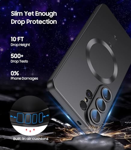 Image of DIZORO Compatible with Samsung S26 Ultra Case, Compatible with MagSafe, Matte Luxury Metallic Luster Flexible TPU Wireless Charging Shockproof Case with Lens Camera Protector Back Cover (Black)