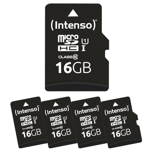 Intenso Tarjeta microSD Premium Multipack de 5 x 16 GB Micro SDHC para Smartphones, tabletas y cámaras, Impermeable, a Prueba de caídas, Rayos X, Resistente a la Temperatura, hasta 90 MB/s