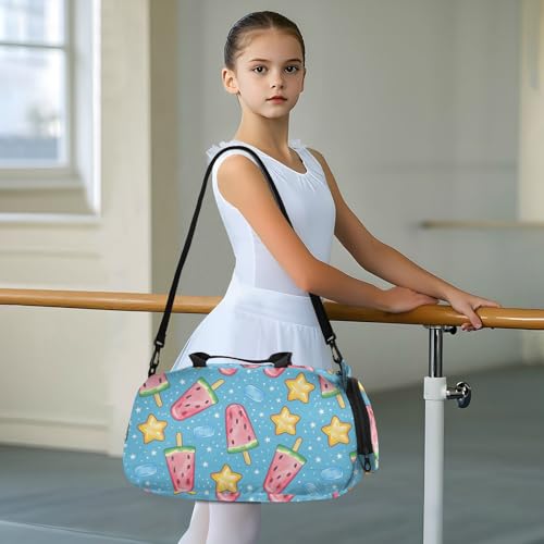 Duffle Bag for Boys or Girls with Shoes Compartment, Watermelon Popsicles Stars Sports Travel Bag Overnight3