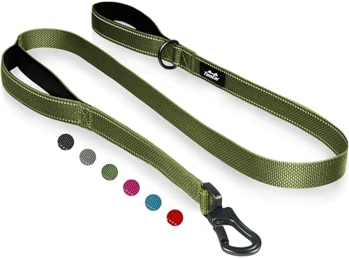TwoEar 4FT 1IN Strong Green Dog Leash with 2 Padded Handles, Traf...